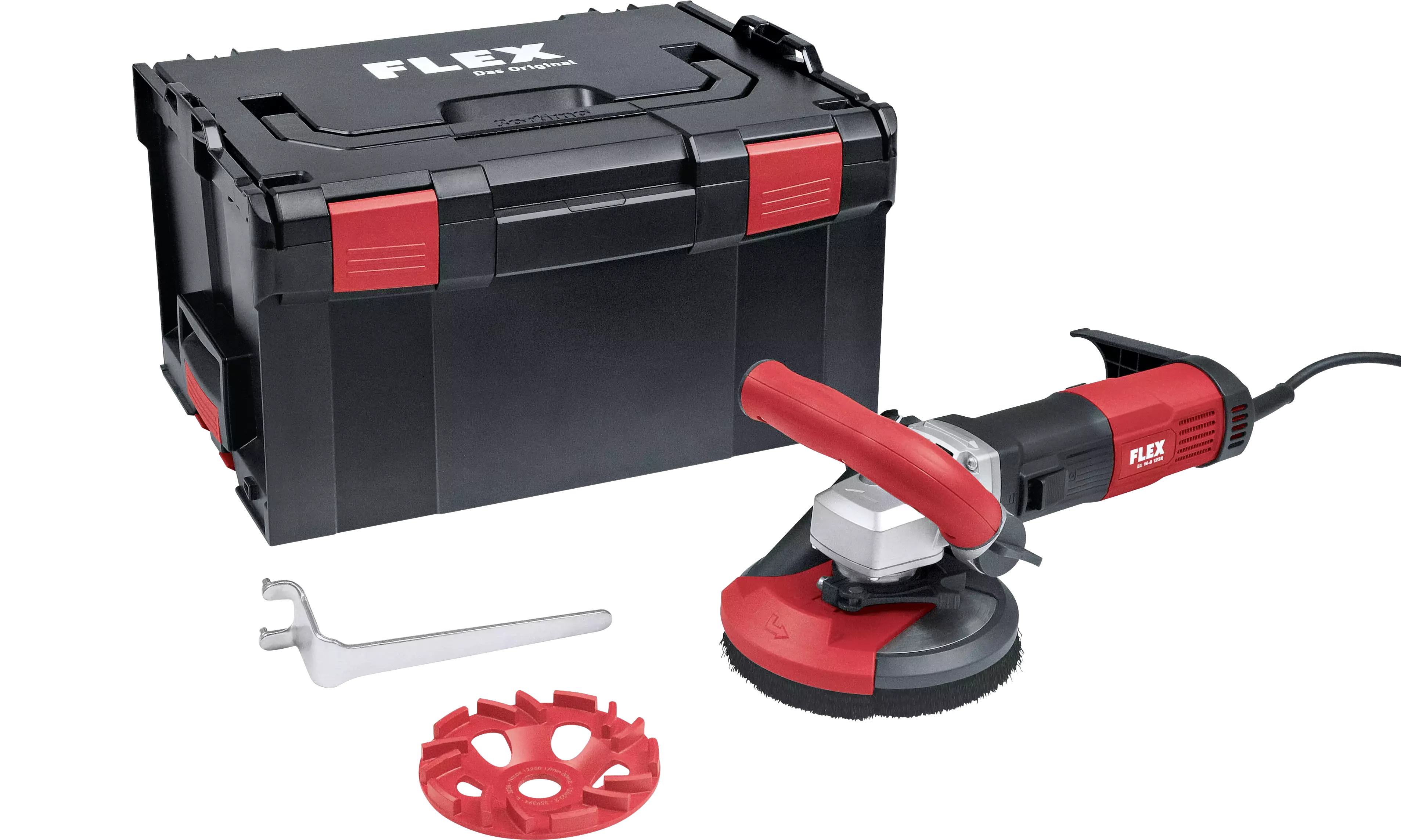 FLEX LD 16-8 125 R, Kit E-Jet, Kompaktní sanační bruska pro bezprašné práce až do rohů, 125 mm