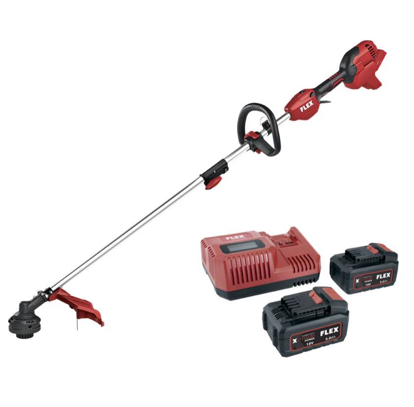 FLEX GLT 35 18-EC, Akumulátorová strunová sekačka 18 V + FLEX P-Set 55 R sada dvou akumulátorů 5,0 Ah + rychlonabíječka