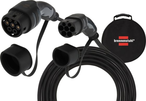 Brennenstuhl nabíjecí kabel EV typ 2, 22kW (nabíjecí kabel e-mobilita typ 2, 7m, IP55, 3fázový, nabíjecí kabel režim 3 s brašnou pro elektrická a hybridní vozidla)